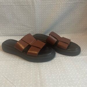 Vagabond Blenda Brown Leather Woven Platform Slide Sandals 41